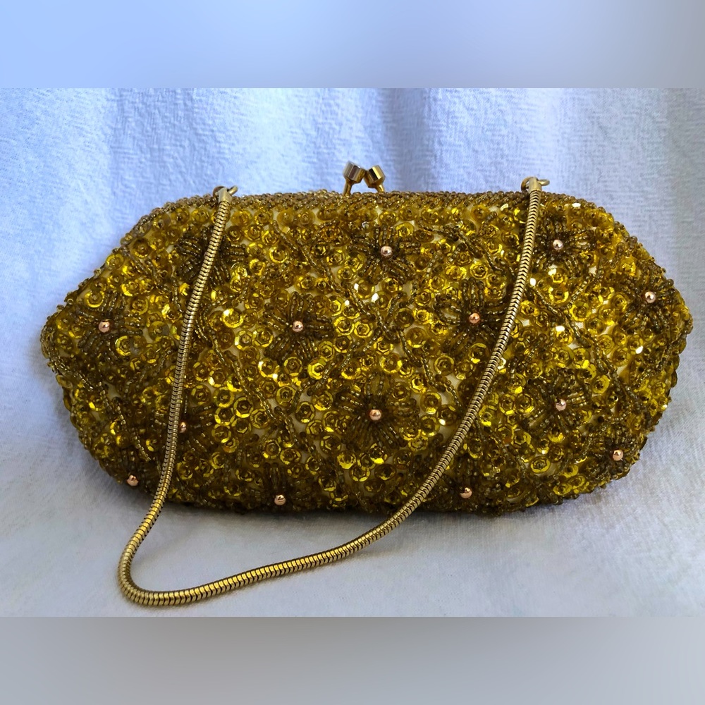 Vintage Richere by Walborg Beaded Sequin Gold Purse Clutch